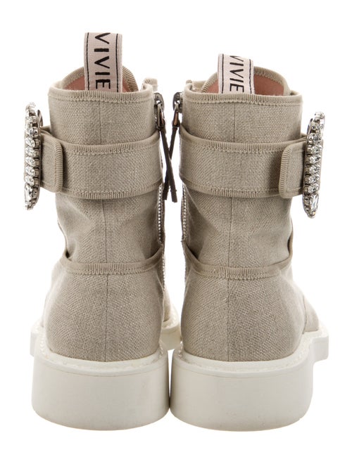 Roger Vivier Canvas Crystal Embellishments Combat Boots