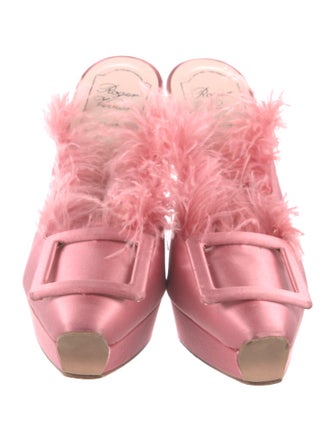 Roger Vivier Satin Feather Trim Mules