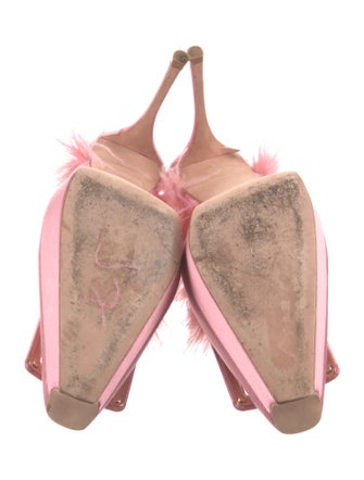 Roger Vivier Satin Feather Trim Mules