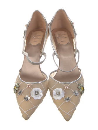 Roger Vivier Mesh Crystal Embellishments Slingback Pumps