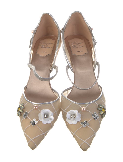 Roger Vivier Mesh Crystal Embellishments Slingback Pumps