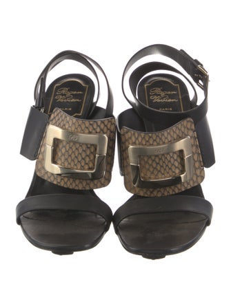 Roger Vivier Leather Animal Print Gladiator Sandals