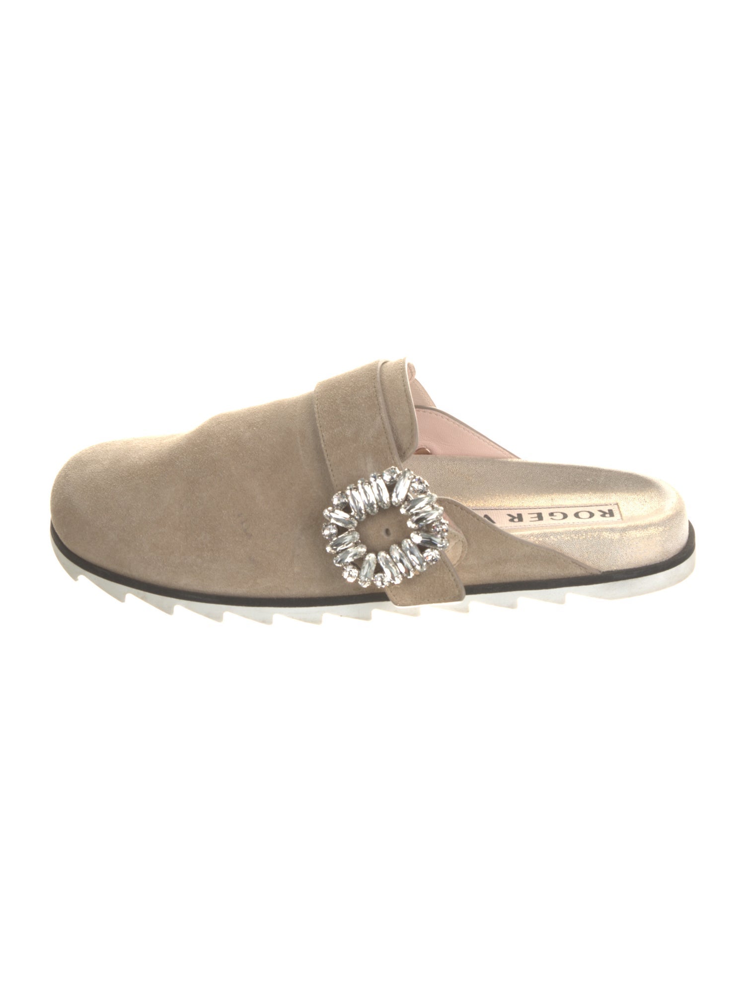 Roger Vivier Suede Crystal Embellishments Mules