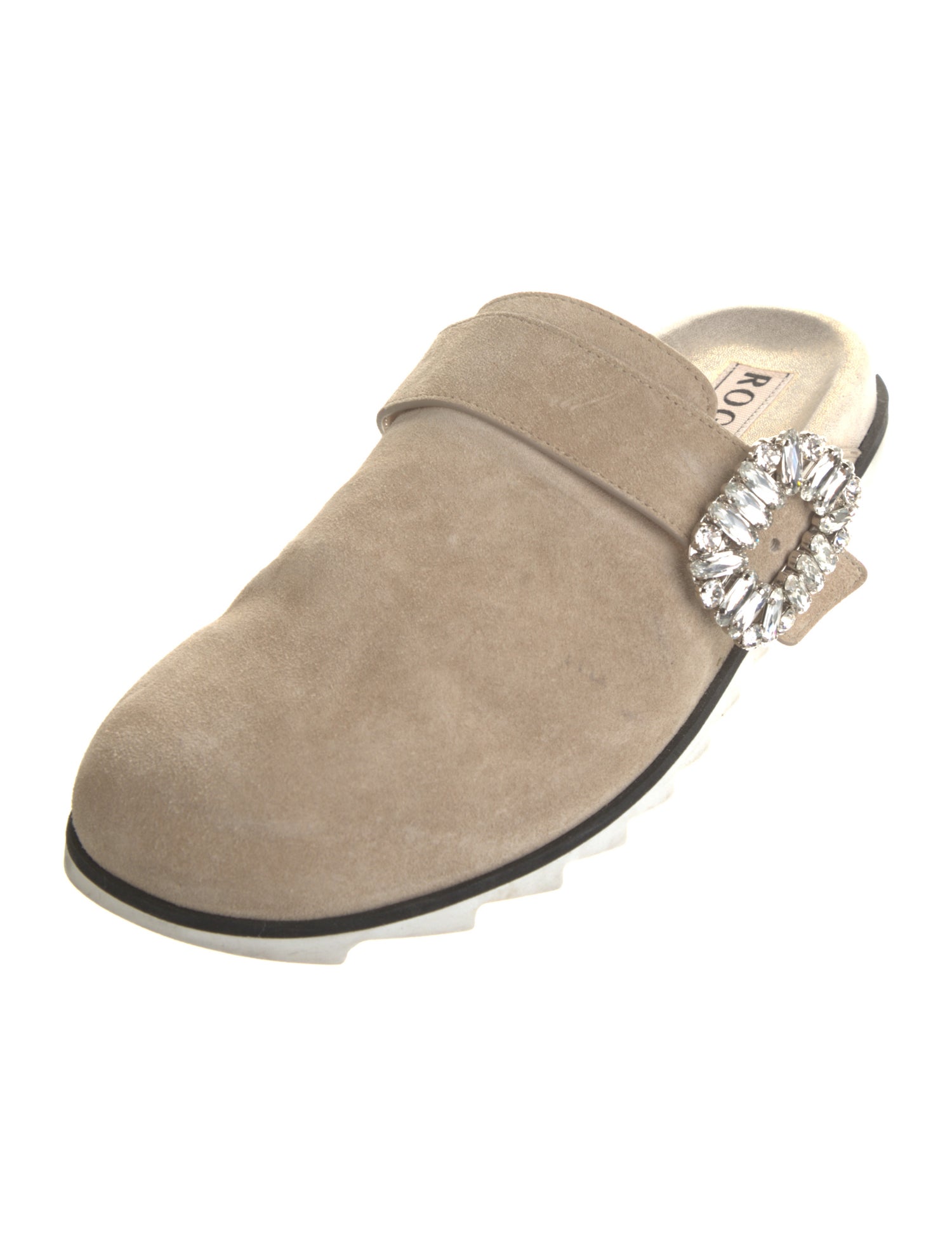 Roger Vivier Suede Crystal Embellishments Mules