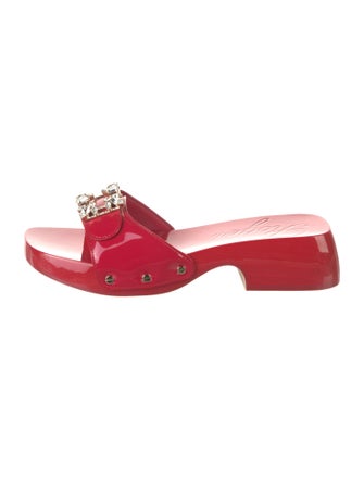 Roger Vivier Patent Leather Crystal Embellishments Slides