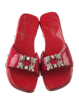 Roger Vivier Patent Leather Crystal Embellishments Slides