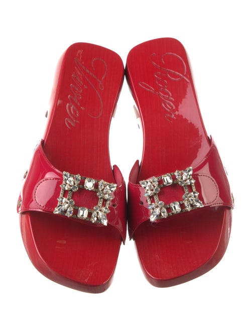 Roger Vivier Patent Leather Crystal Embellishments Slides