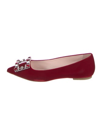 Roger Vivier Suede Crystal Embellishments Ballet Flats