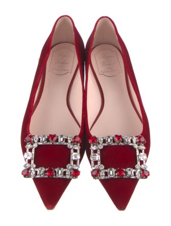 Roger Vivier Suede Crystal Embellishments Ballet Flats