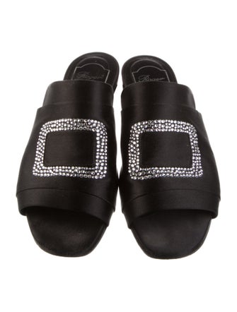 Roger Vivier Satin Crystal Embellishments Slides