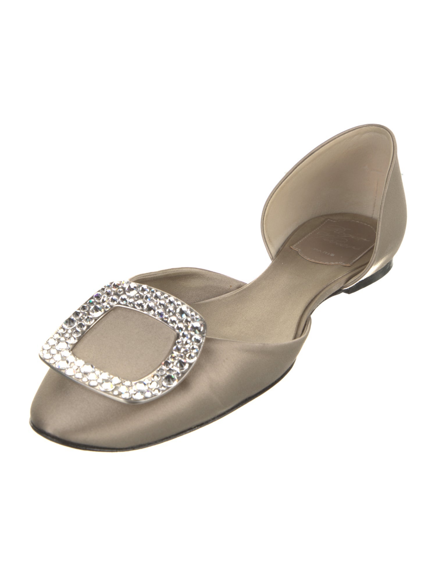 Roger Vivier Satin Crystal Embellishments D'Orsay Flats
