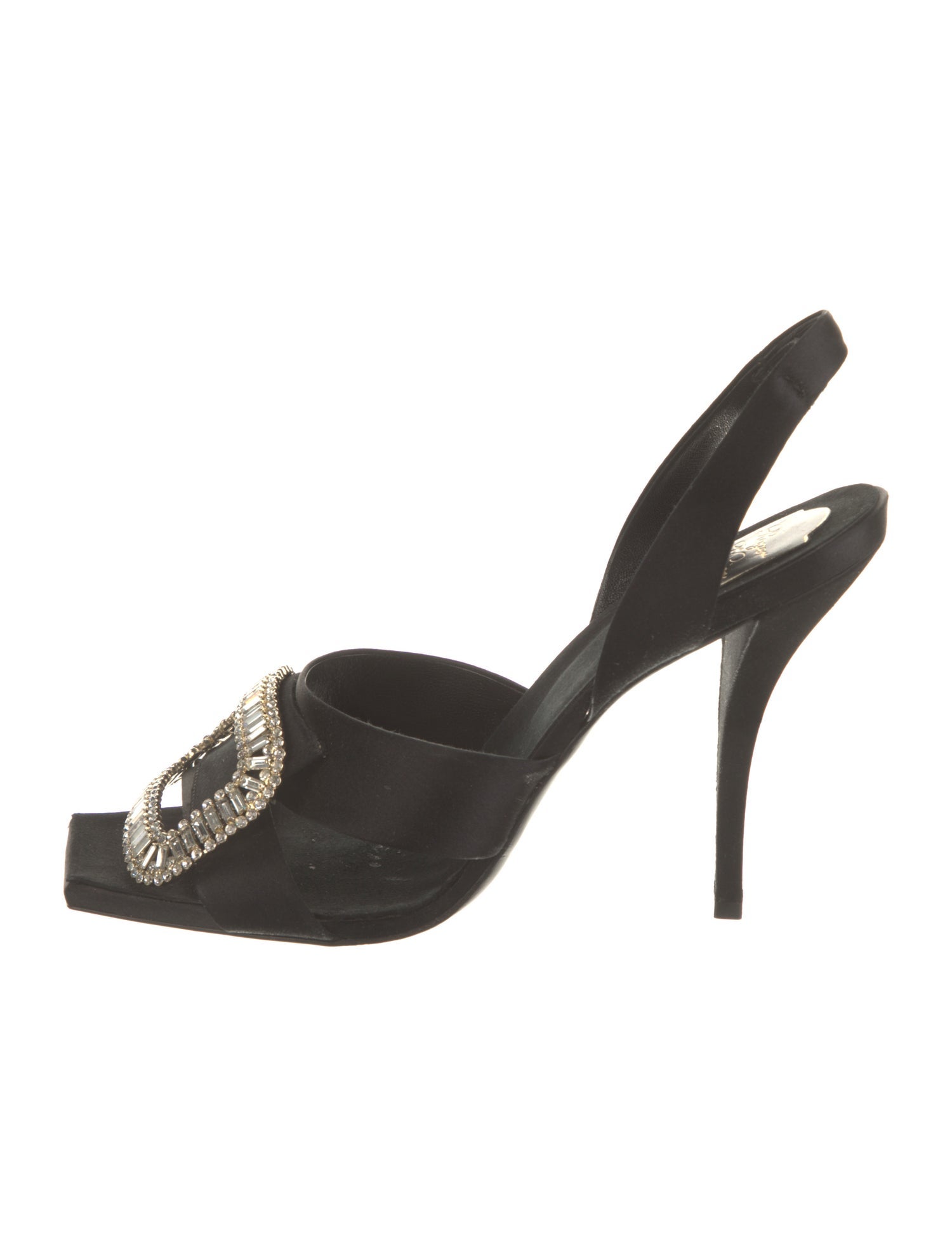 Roger Vivier Satin Crystal Embellishments Slingback Sandals