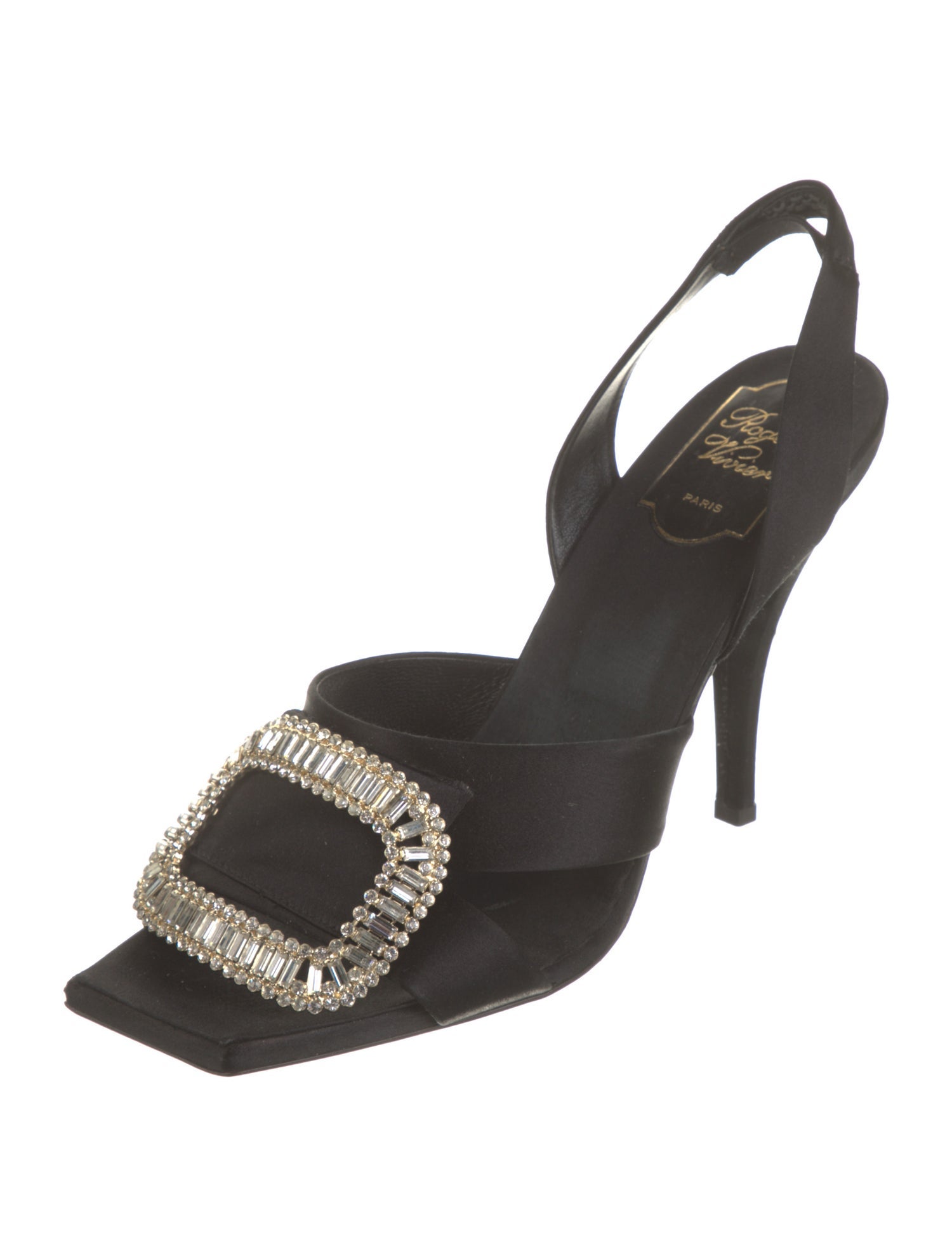 Roger Vivier Satin Crystal Embellishments Slingback Sandals