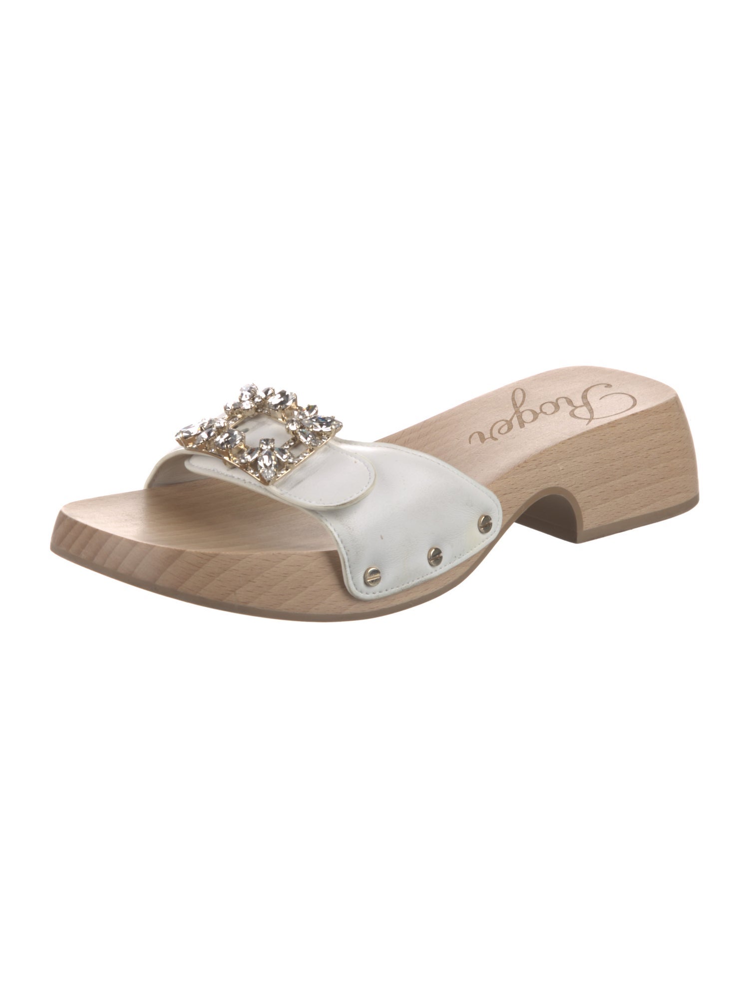 Roger Vivier Leather Crystal Embellishments Slides