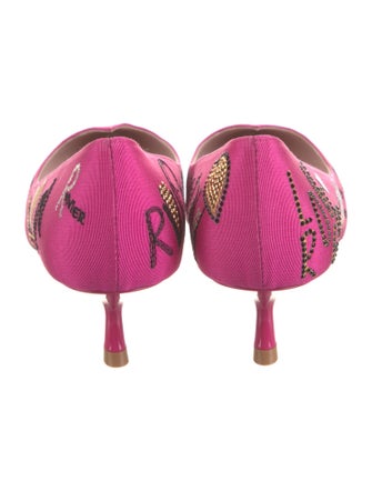 Roger Vivier Floral Print Crystal Embellishments Pumps