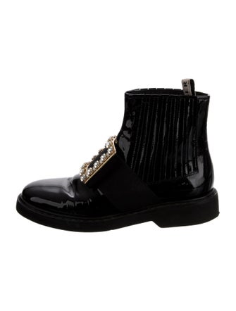 Roger Vivier Patent Leather Crystal Embellishments Combat Boots