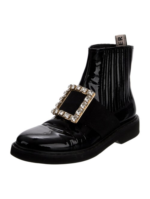 Roger Vivier Patent Leather Crystal Embellishments Combat Boots