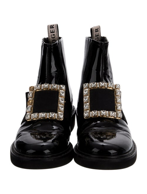 Roger Vivier Patent Leather Crystal Embellishments Combat Boots