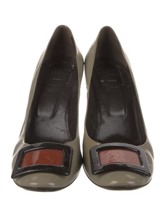 Roger Vivier Patent Leather Colorblock Pattern Pumps