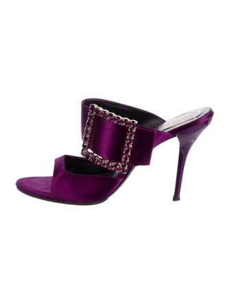 Roger Vivier Satin Crystal Embellishments Slides