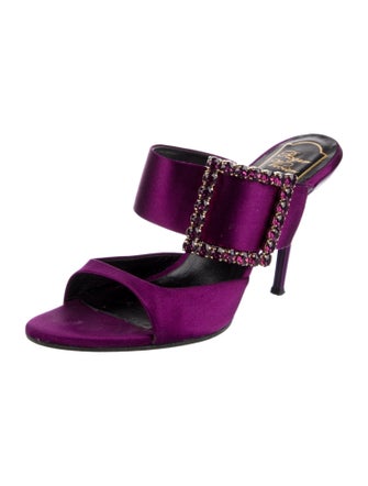 Roger Vivier Satin Crystal Embellishments Slides