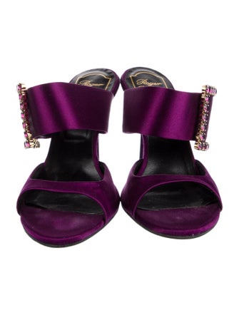 Roger Vivier Satin Crystal Embellishments Slides