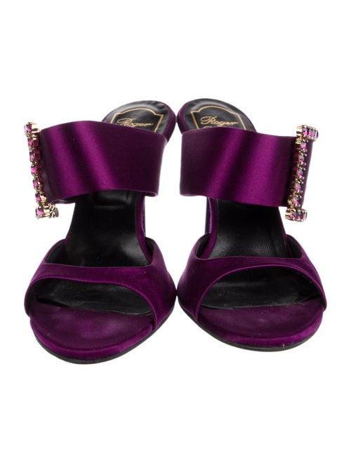 Roger Vivier Satin Crystal Embellishments Slides