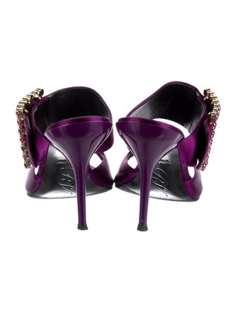 Roger Vivier Satin Crystal Embellishments Slides