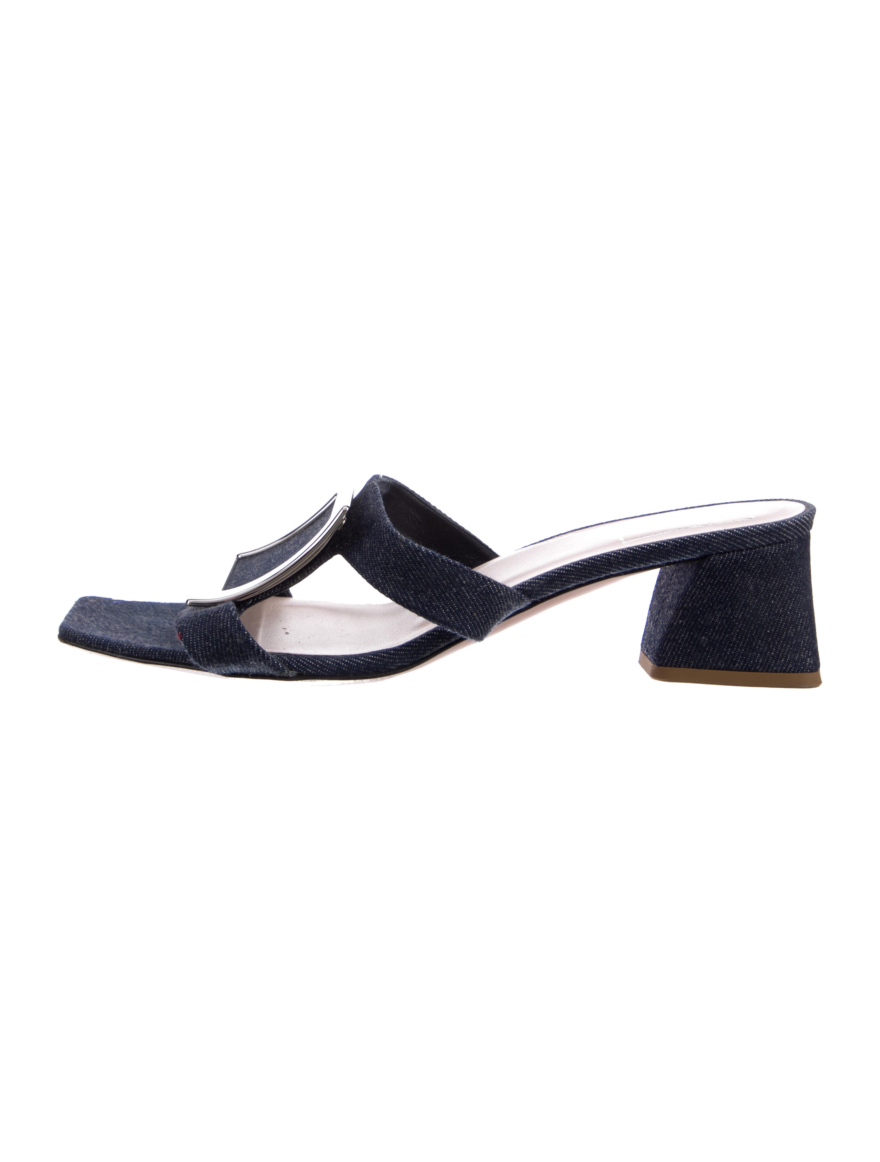 Roger Vivier Denim Leather Trim Embellishment Slides