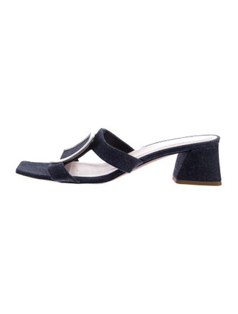 Roger Vivier Denim Leather Trim Embellishment Slides