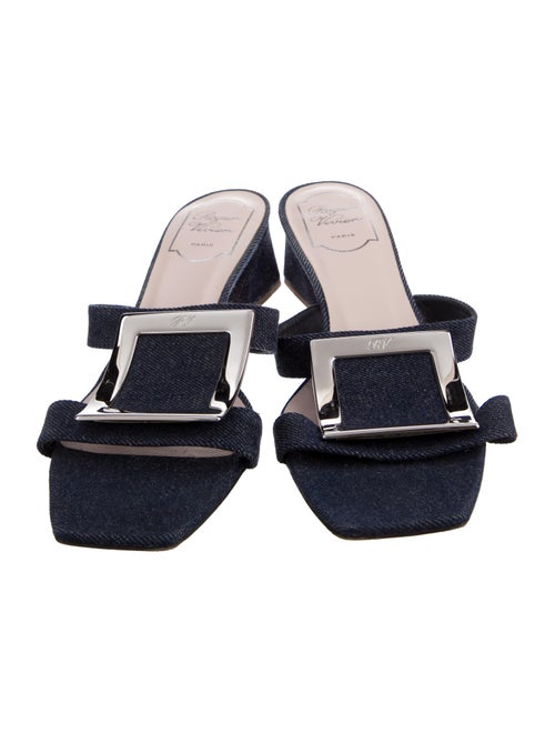Roger Vivier Denim Leather Trim Embellishment Slides