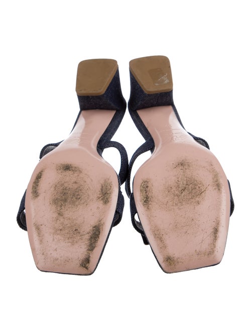 Roger Vivier Denim Leather Trim Embellishment Slides