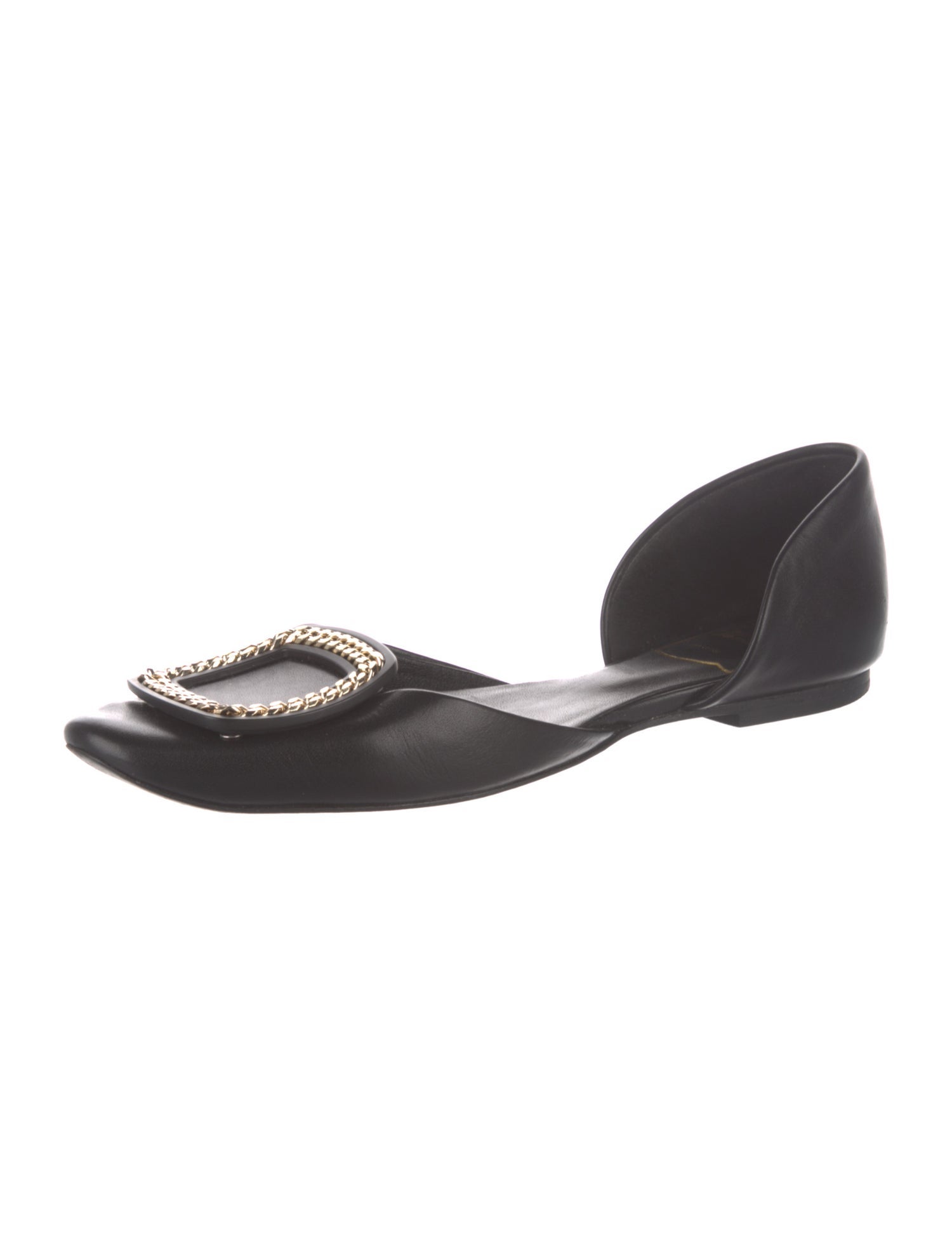 Roger Vivier Leather Chain-Link Accents D'Orsay Flats