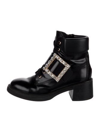 Roger Vivier Leather Crystal Embellishments Combat Boots