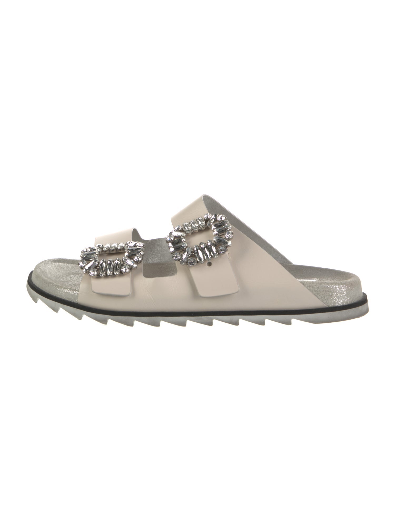 Roger Vivier Leather Crystal Embellishments Slides
