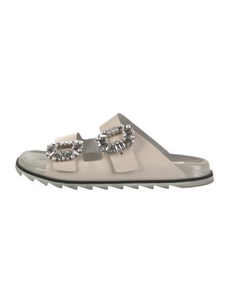 Roger Vivier Leather Crystal Embellishments Slides
