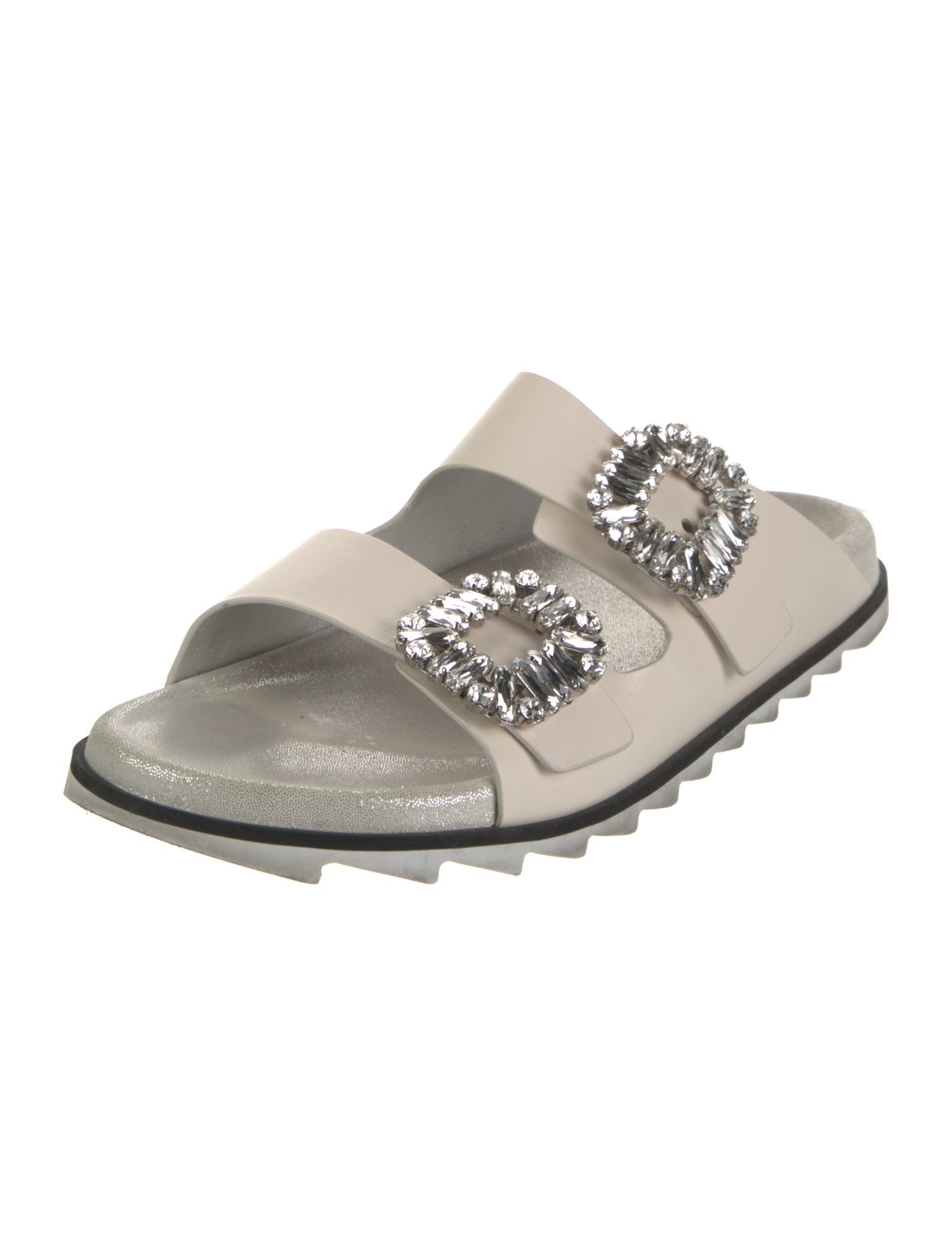 Roger Vivier Leather Crystal Embellishments Slides