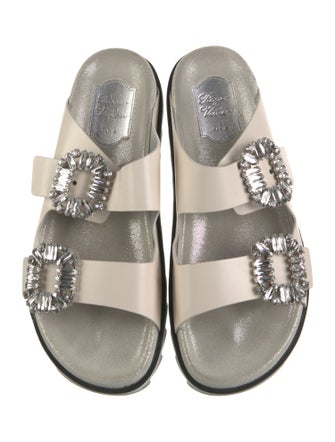 Roger Vivier Leather Crystal Embellishments Slides