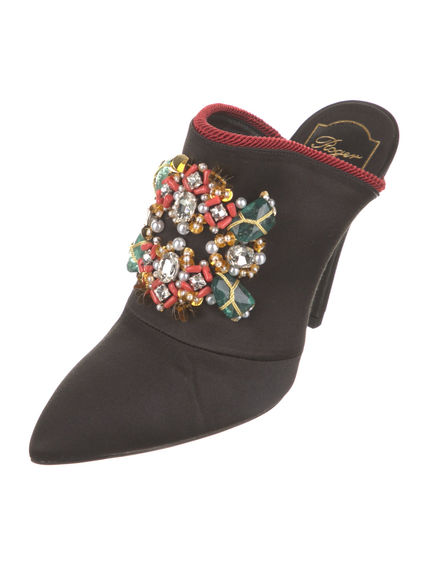 Roger Vivier Satin Sequin Embellishments Mules