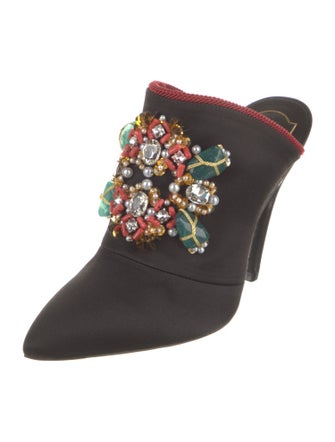 Roger Vivier Satin Crystal Embellishments Mules