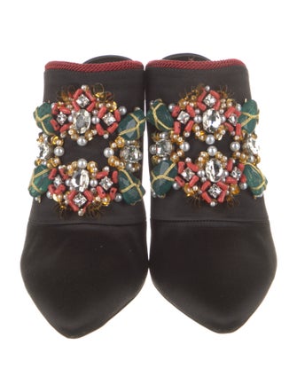 Roger Vivier Satin Crystal Embellishments Mules