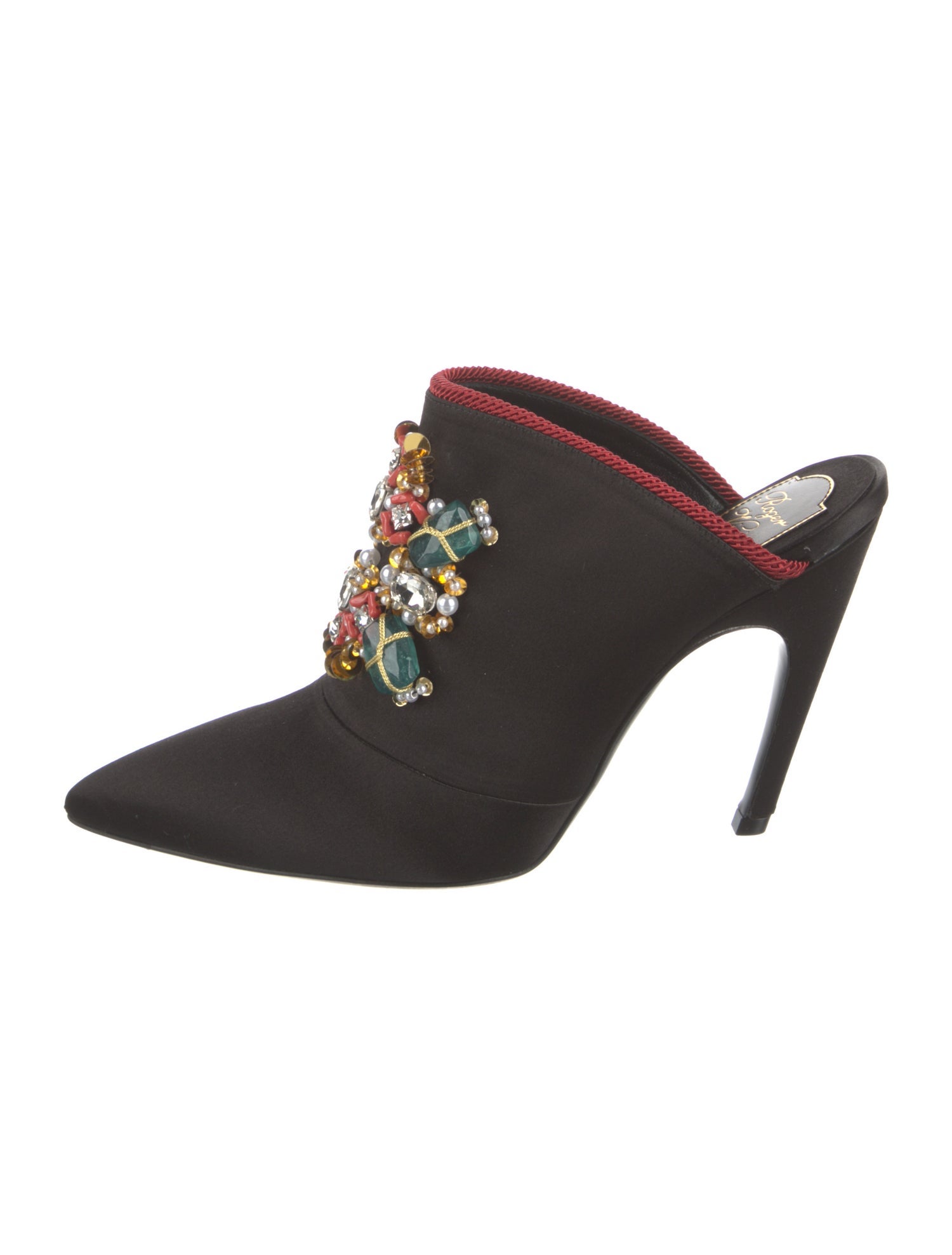 Roger Vivier Satin Crystal Embellishments Mules