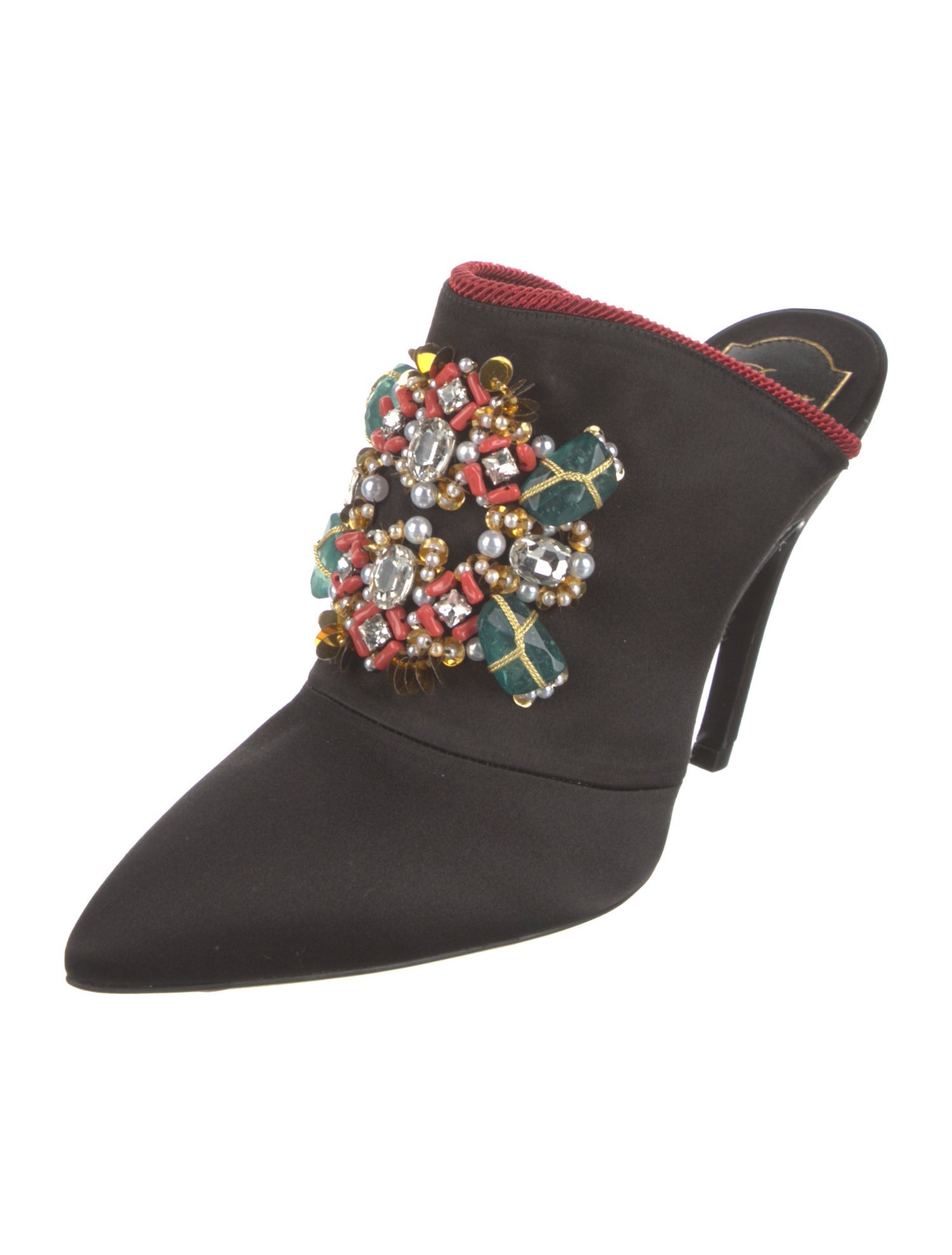 Roger Vivier Satin Crystal Embellishments Mules