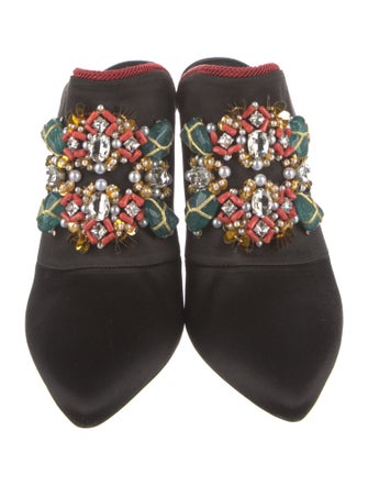 Roger Vivier Satin Crystal Embellishments Mules