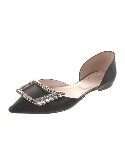 Roger Vivier Leather Crystal Embellishments D'Orsay Flats