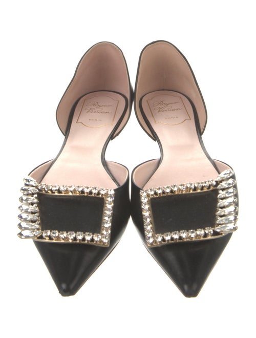 Roger Vivier Leather Crystal Embellishments D'Orsay Flats