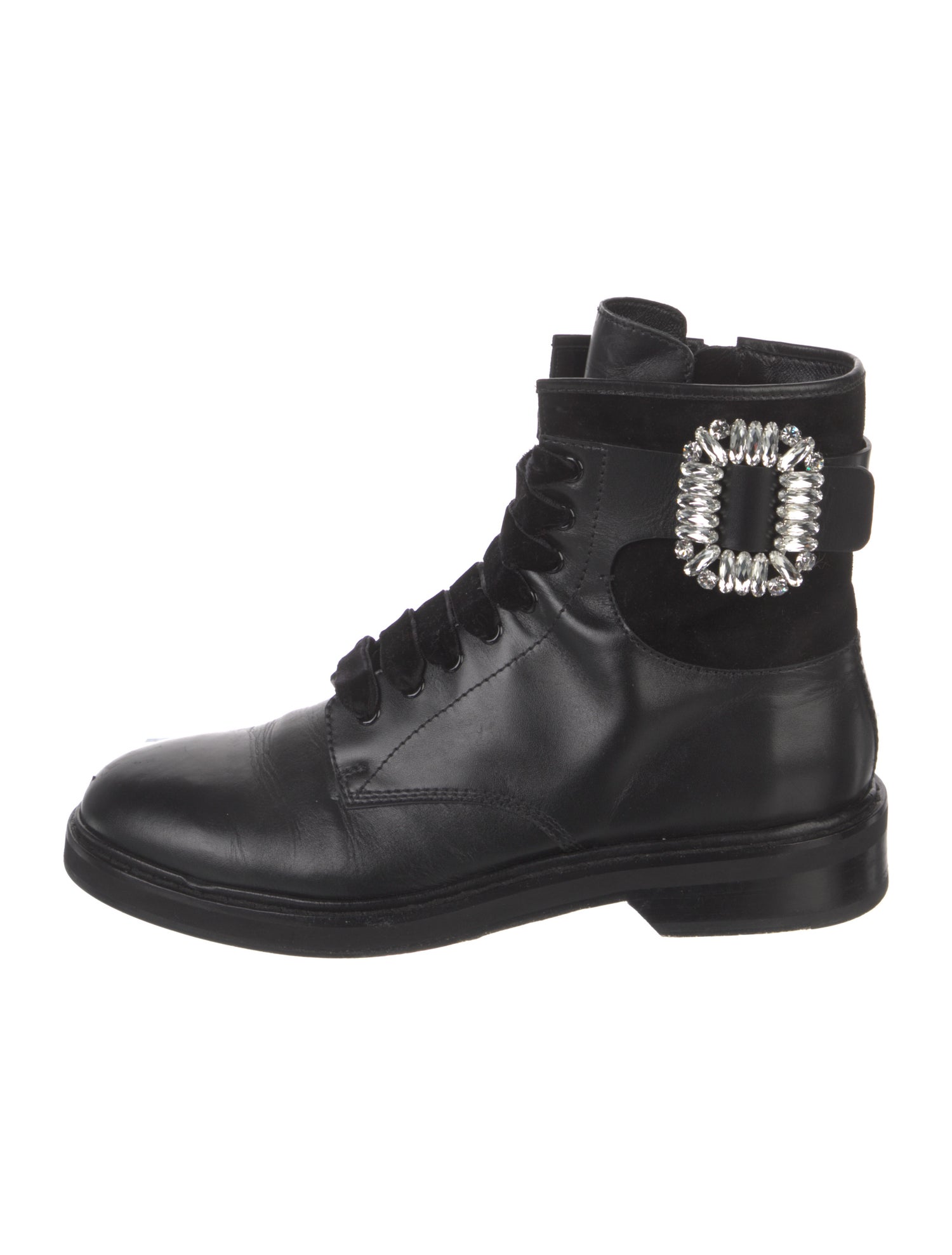 Roger Vivier Leather Crystal Embellishments Combat Boots
