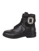 Roger Vivier Leather Crystal Embellishments Combat Boots