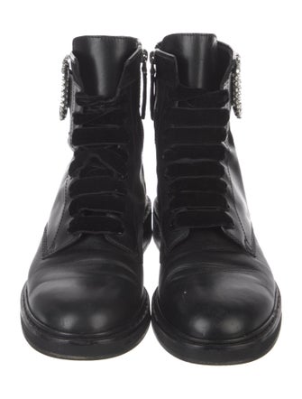 Roger Vivier Leather Crystal Embellishments Combat Boots