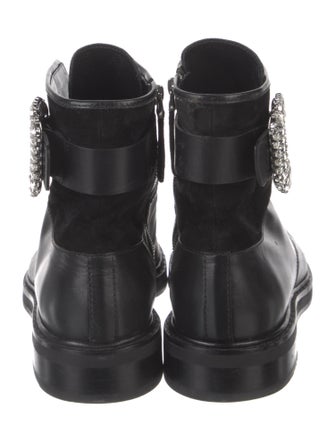 Roger Vivier Leather Crystal Embellishments Combat Boots